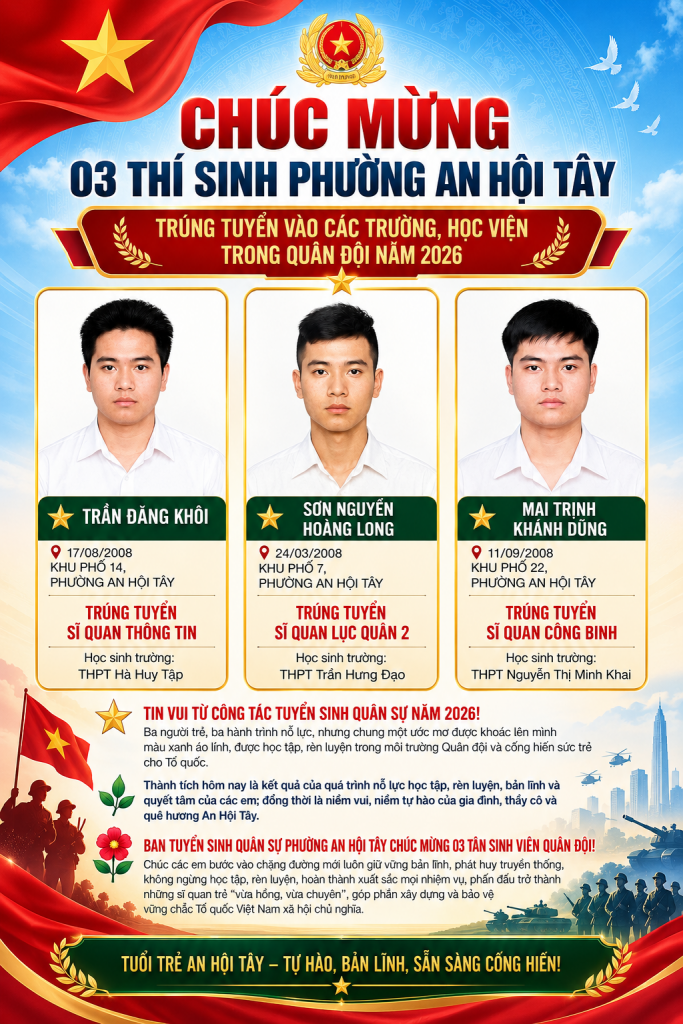 CHÚC MỪNG 03 THÍ SINH PHƯỜNG AN HỘI TÂY 2